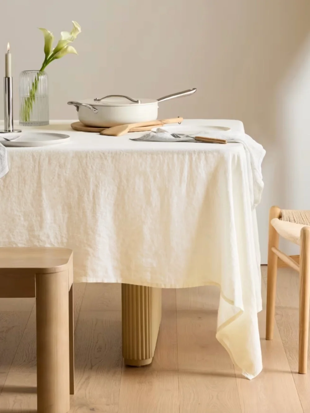 European Linen Tablecloth 70 x 108 Ivory